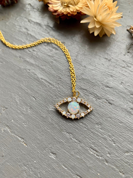 opal necklace // evil eye necklace // gift // evil eye jewelry // opal gift // gift for her // holiday // summer jewelry