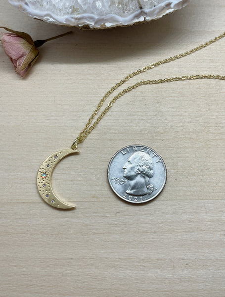 gold opal crescent moon necklace, gold necklace, jewelry, crescent moon, moon and stars, gift, gift for her, christmas, celestial