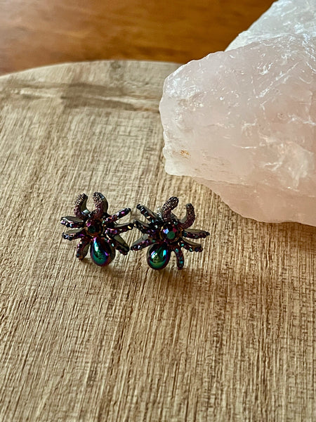 spider, spider earrings, spider jewelry, spider studs, stud earrings, jewelry, gift, gift for her, hypoallergenic, holiday, christmas