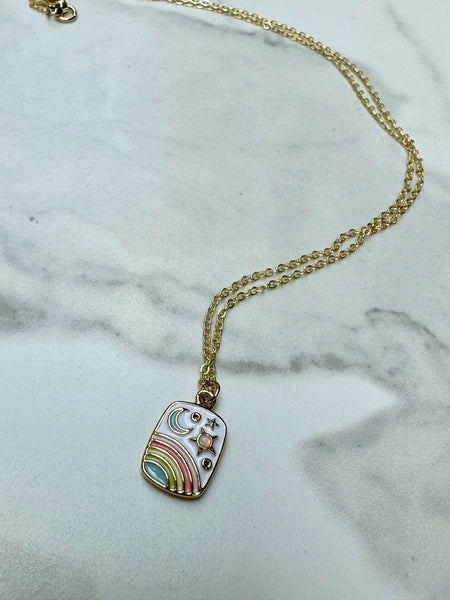 rainbow necklace, enamel necklace, pride, gift, gift for her, happy jewelry, necklace, gold necklace, jewelry, holiday, rainbow