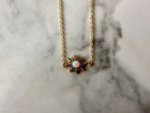gold opal sunburst necklace, gold necklace, gold jewelry, opal jewelry, opal necklace, gift, gift for her, holiday, christmas, gift under 30