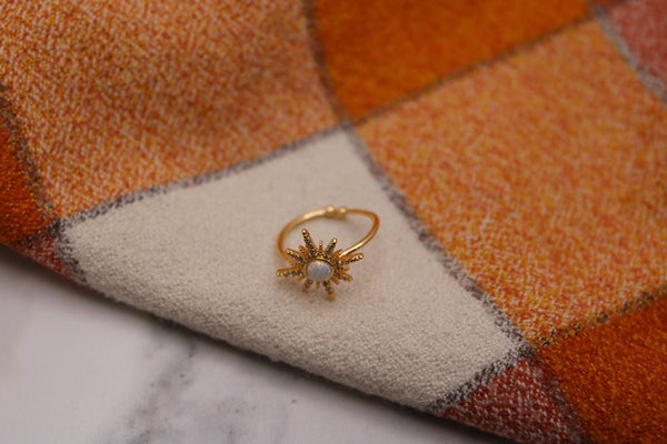 opal star ring, opal birth stone, adjustable ring, gold ring, jewelry, gift, gift for her, summer jewelry, starburst ring, sun, sun jewelry