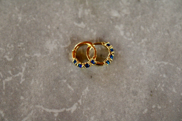 navy blue opal huggies, gold huggie earrings