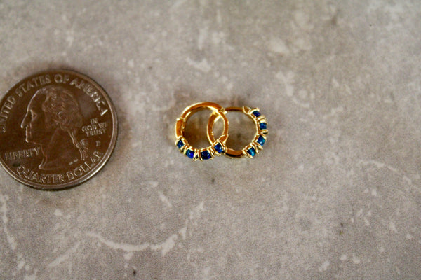 navy blue opal huggies, gold huggie earrings