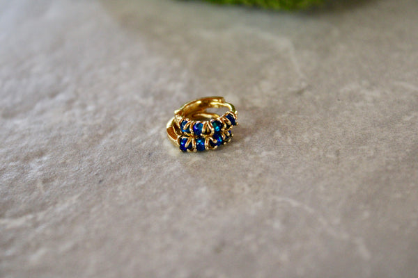navy blue opal huggies, gold huggie earrings