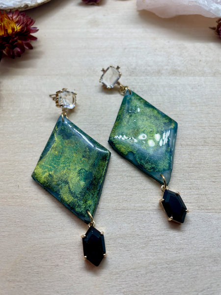 forest green polymer clay statement earrings