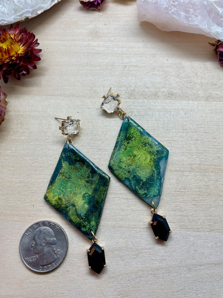 forest green polymer clay statement earrings
