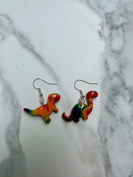 Pride-Rex & Pride-Saurus dinosaur dangle earrings