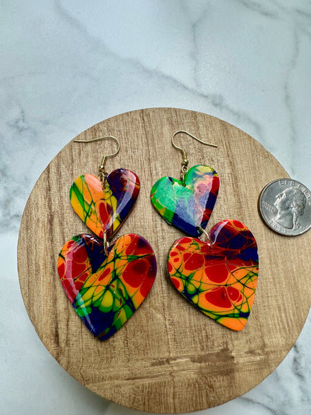 pride flag heart statement earrings
