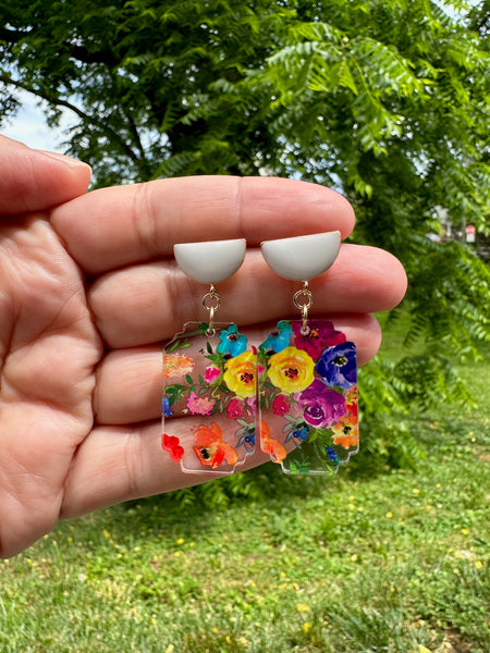 rainbow floral acrylic statement earrings