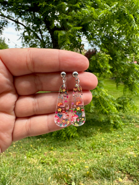 rainbow mushroom forest statement earrings