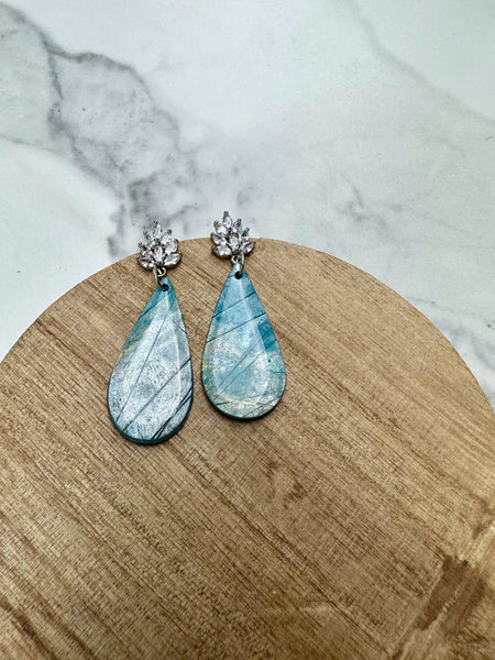 ice blue polymer clay statement earrings