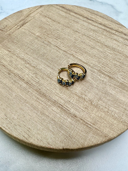 sapphire cubic zirconia gold huggie earrings