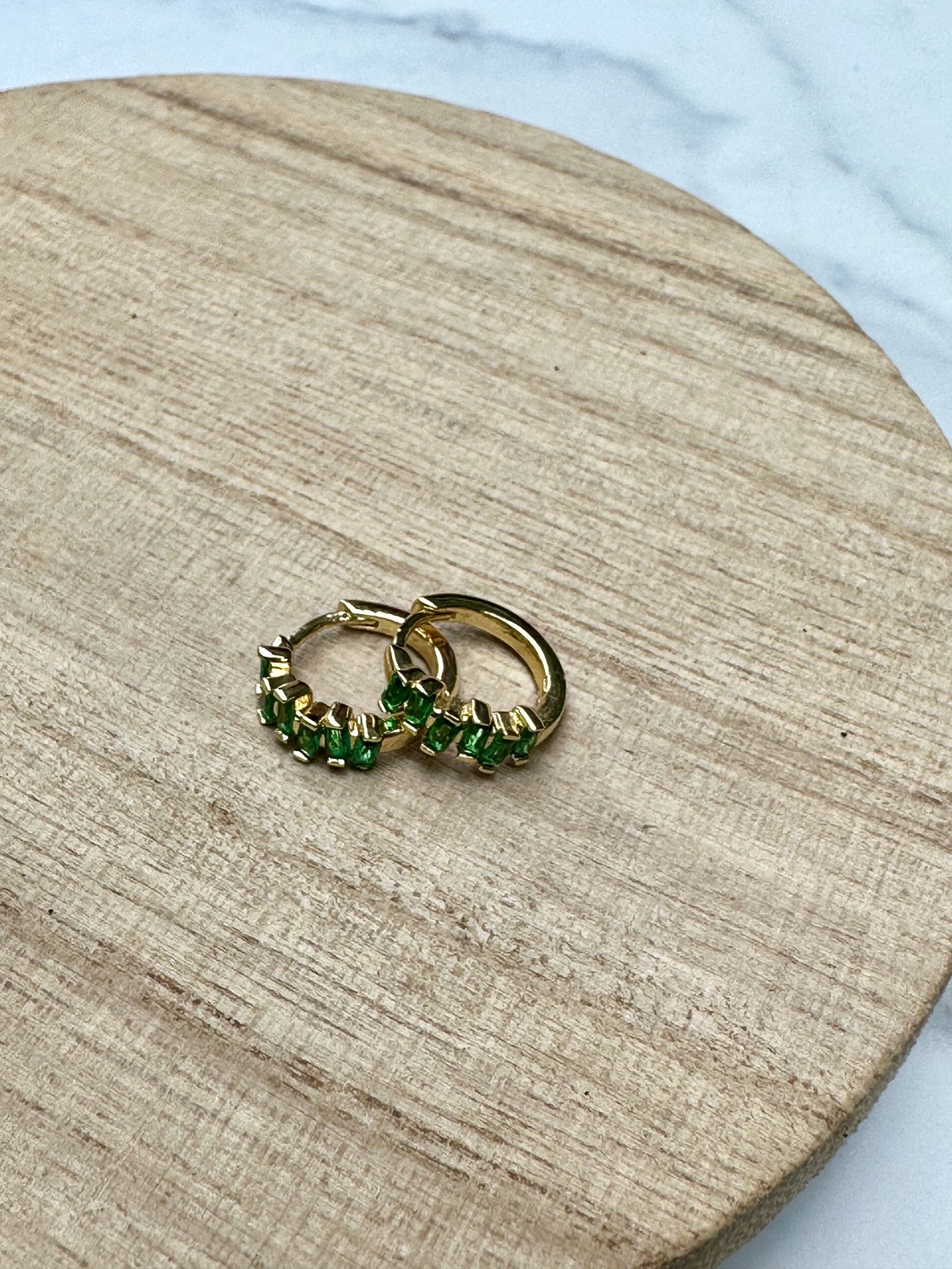 emerald cubic zirconia gold huggie earrings