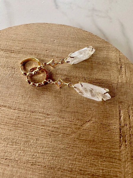 gold quartz huggie earrings