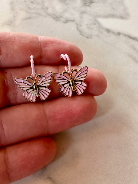 barbie pink butterfly heart dangle earrings