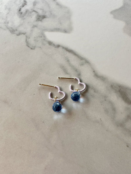 blue glass heart dangle earrings