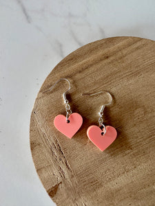 pink heart dangle earrings