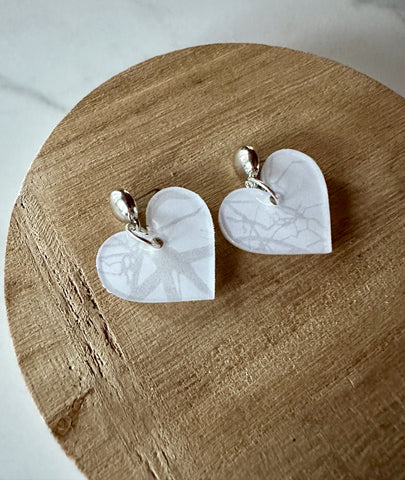 white heart dangle earrings