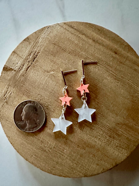 white and  pink star dangle earrings
