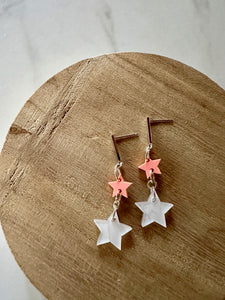 white and  pink star dangle earrings