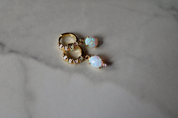 gold opal huggie earrings