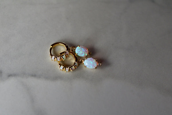 gold opal huggie earrings