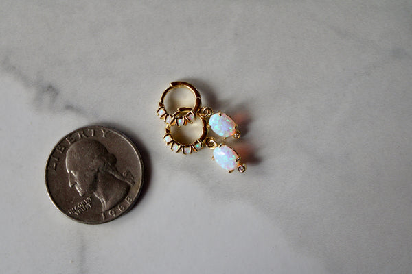 gold opal huggie earrings