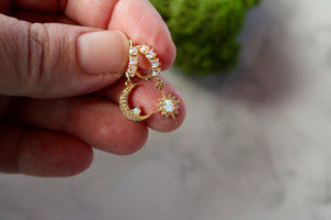 golden celestial opal huggie earrings