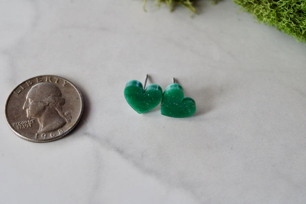 green acrylic heart stud earrings