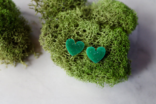 green acrylic heart stud earrings