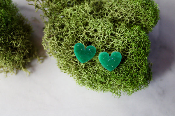 green acrylic heart stud earrings