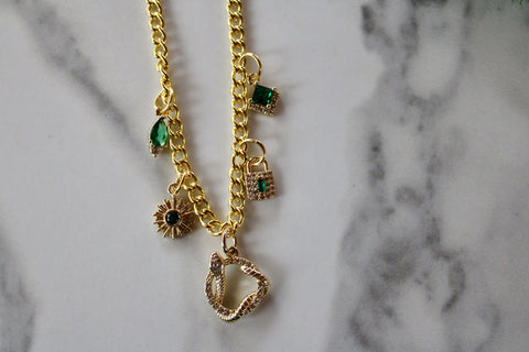 emerald snake golden charm necklace
