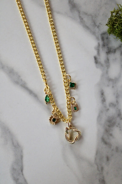 emerald snake golden charm necklace