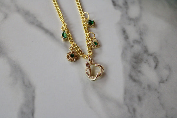 emerald snake golden charm necklace