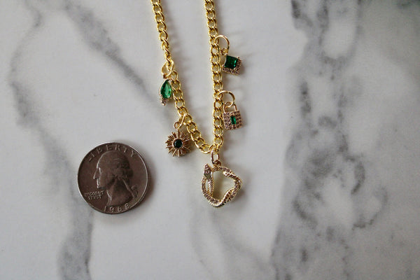 emerald snake golden charm necklace