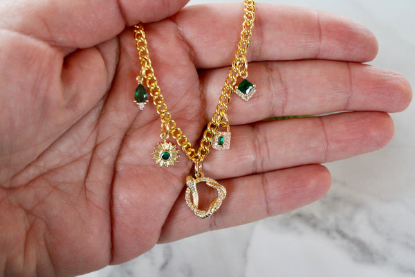 emerald snake golden charm necklace