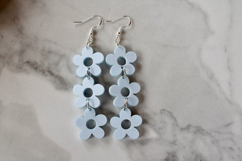 blue daisy dangle earrings