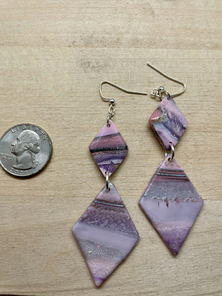 lavender polymer clay quartz statement earrings