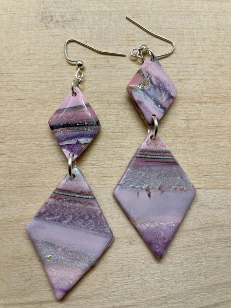 lavender polymer clay quartz statement earrings