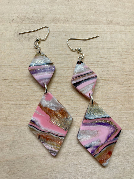 polymer clay quartz statement earrings