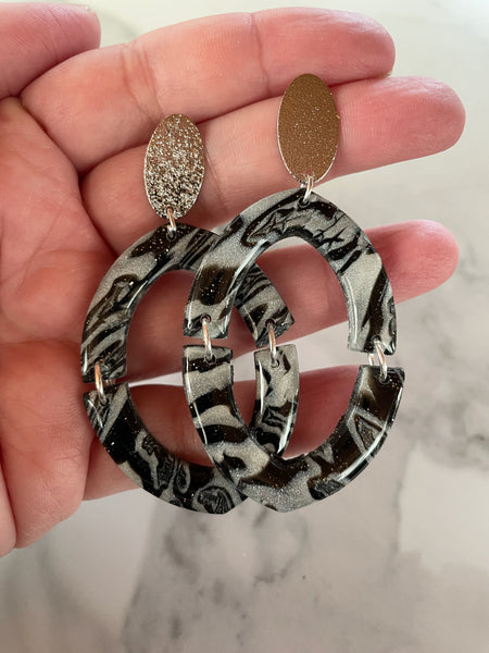 mokume gane clay silver dangle earrings
