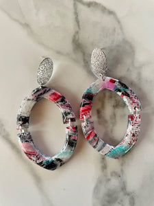 rainbow mokume gane clay silver dangle earrings