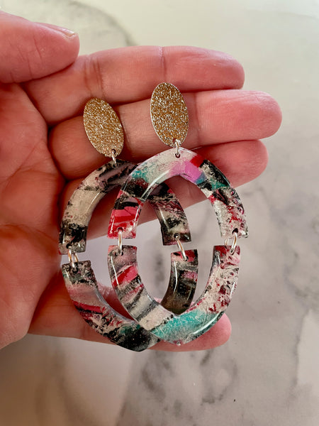 rainbow mokume gane clay silver dangle earrings