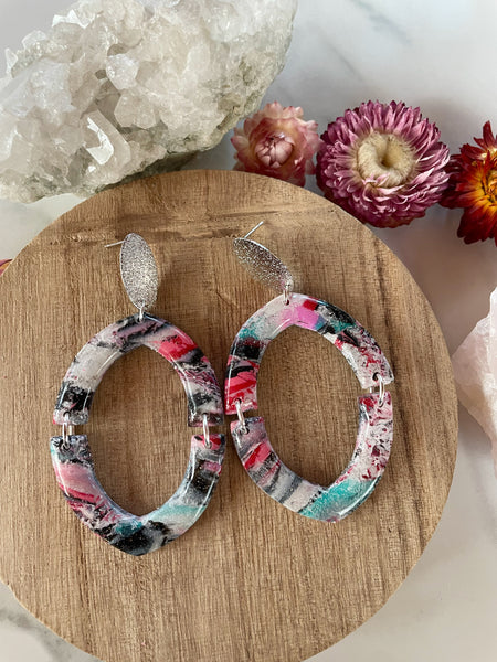 rainbow mokume gane clay silver dangle earrings