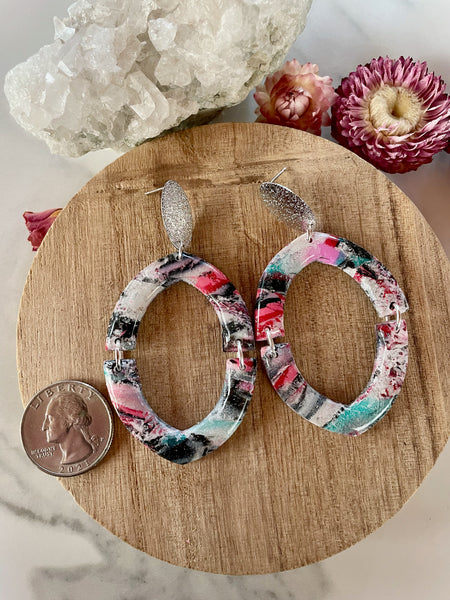 rainbow mokume gane clay silver dangle earrings
