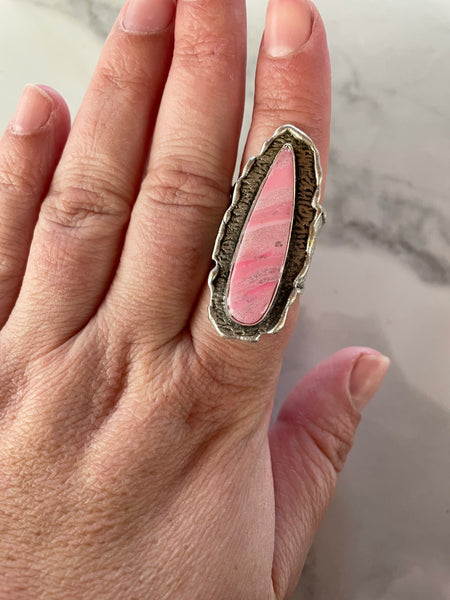 rose quartz polymer clay statement adjustable ring