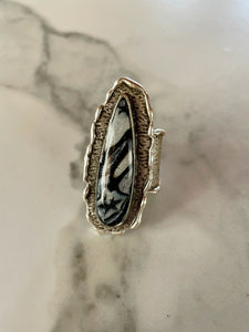 silver mokume gane statement adjustable ring