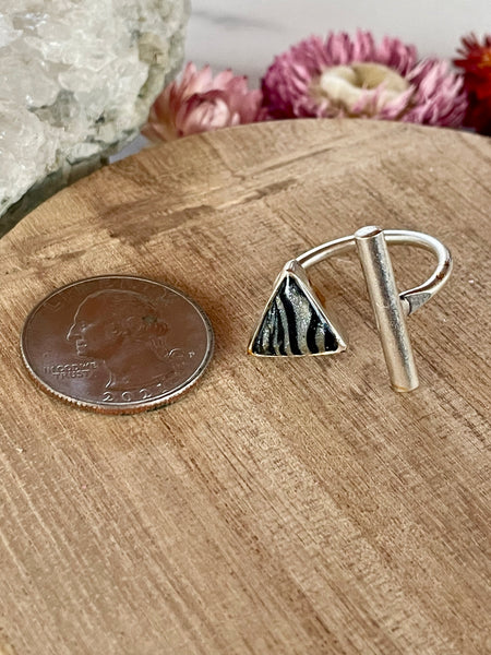 delicate silver mokume gane triangle adjustable ring