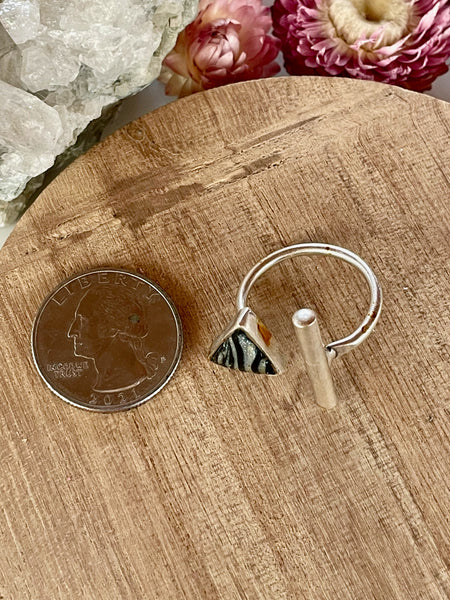delicate silver mokume gane triangle adjustable ring